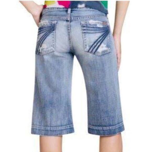 7 For All Mankind DOJO Shorts Long Made  USA Womens 28 Blue Denim Distressed - Picture 3 of 15
